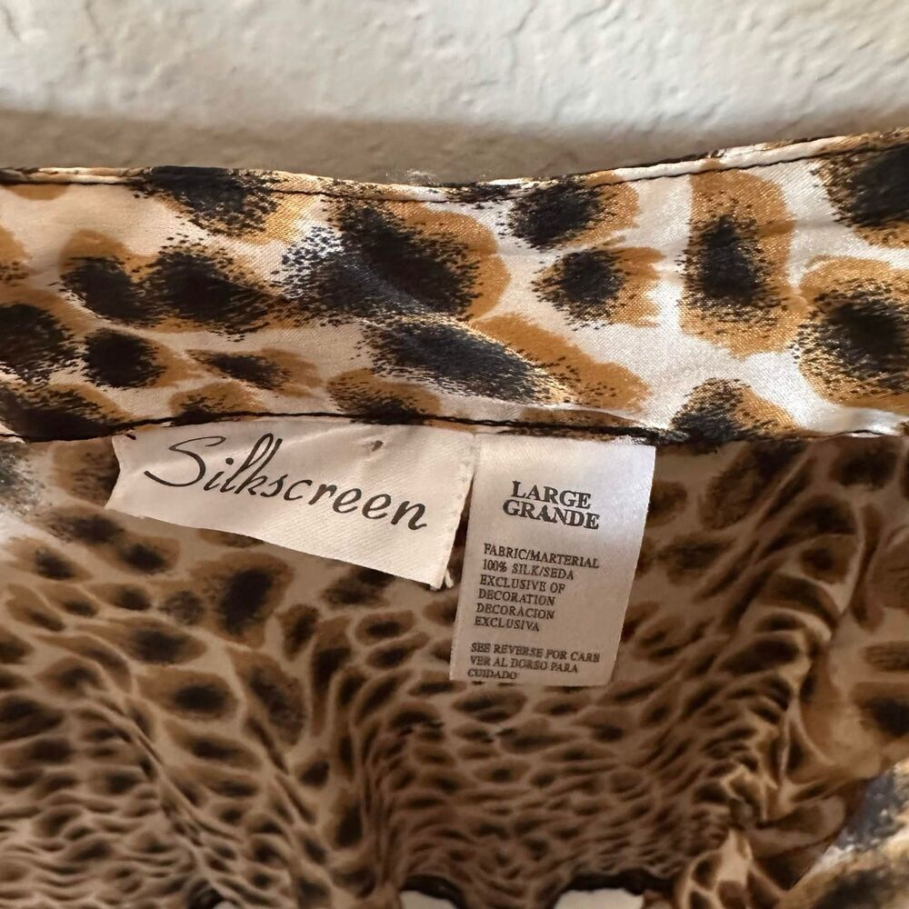 Vintage Y2K Silkscreen 100% Silk Leopard Print Lace Trim Cami Large Whimsigoth - Picture 3 of 7